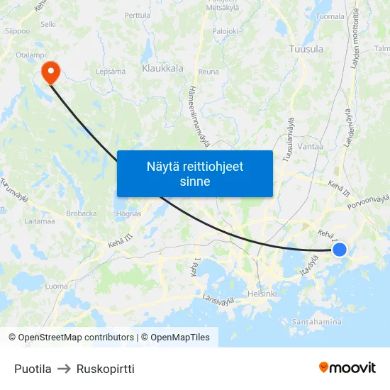 Puotila to Ruskopirtti map