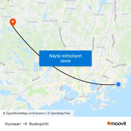 Vuosaari to Ruskopirtti map