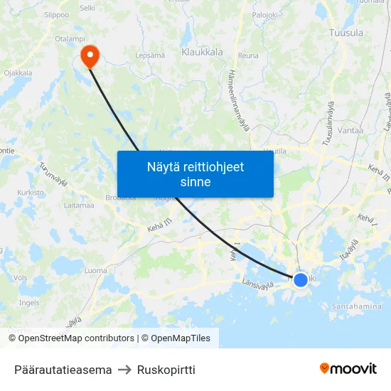 Päärautatieasema to Ruskopirtti map