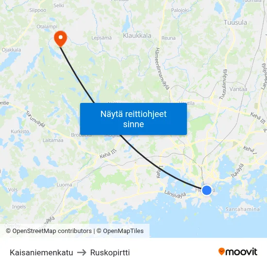 Kaisaniemenkatu to Ruskopirtti map