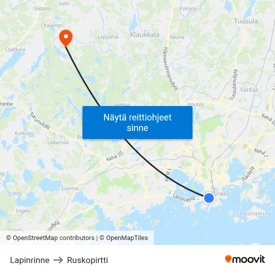 Lapinrinne to Ruskopirtti map