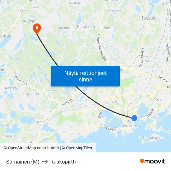 Sörnäinen (M) to Ruskopirtti map