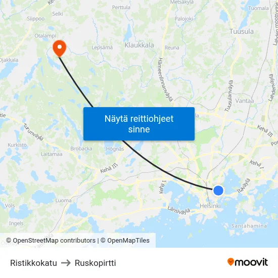 Ristikkokatu to Ruskopirtti map