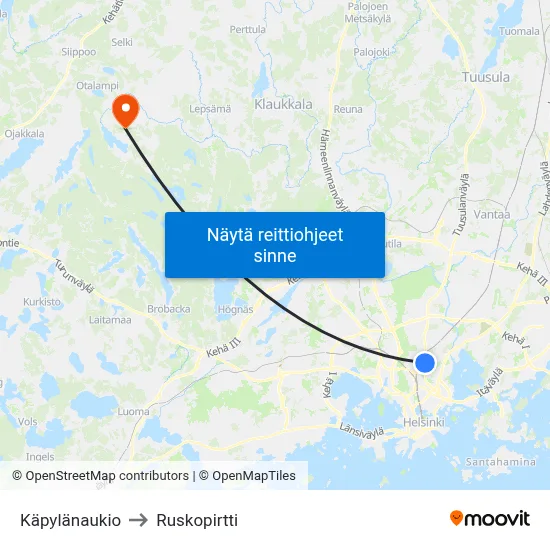 Käpylänaukio to Ruskopirtti map