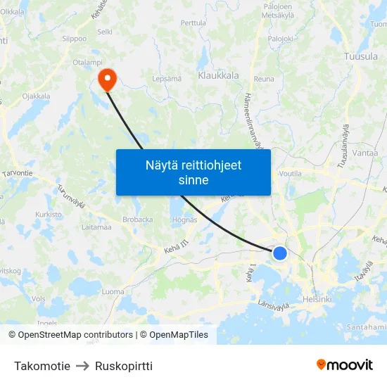 Takomotie to Ruskopirtti map
