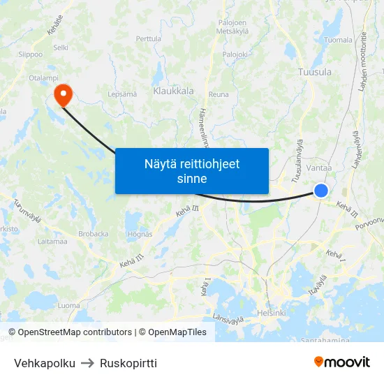 Vehkapolku to Ruskopirtti map