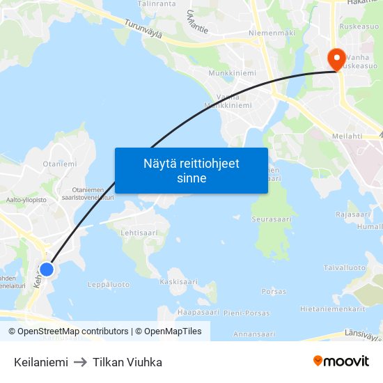 Keilaniemi to Tilkan Viuhka map
