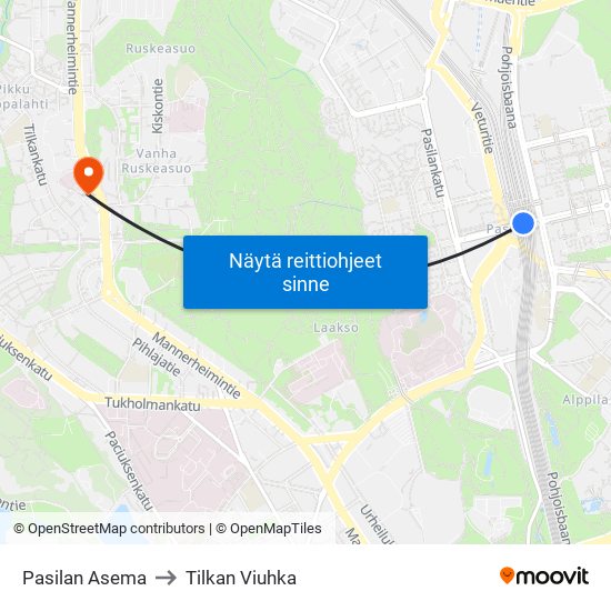 Pasilan Asema to Tilkan Viuhka map