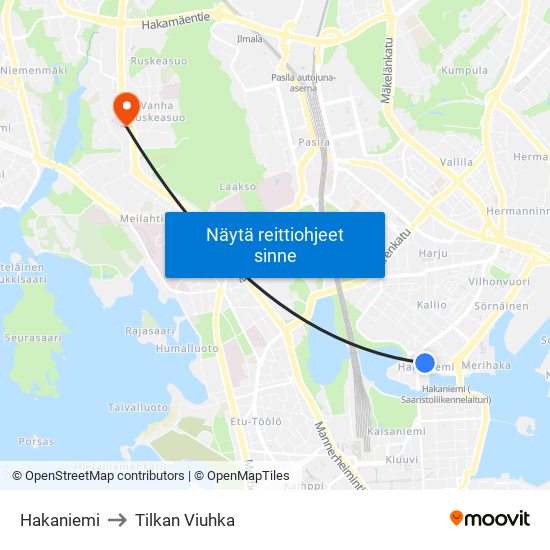 Hakaniemi to Tilkan Viuhka map