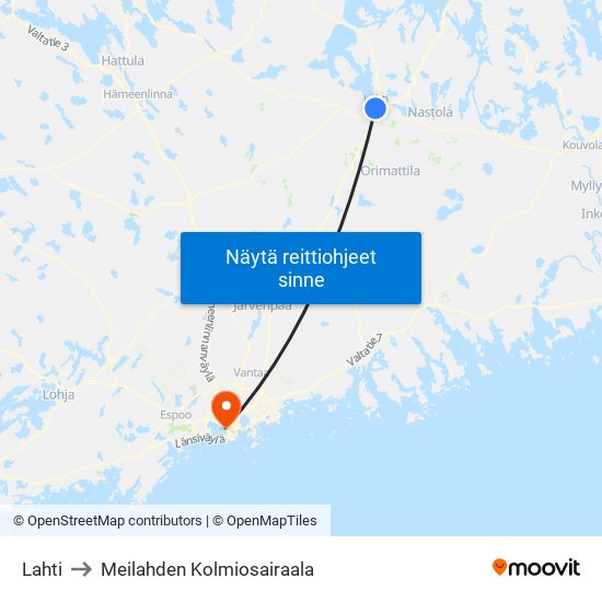 Lahti to Meilahden Kolmiosairaala map