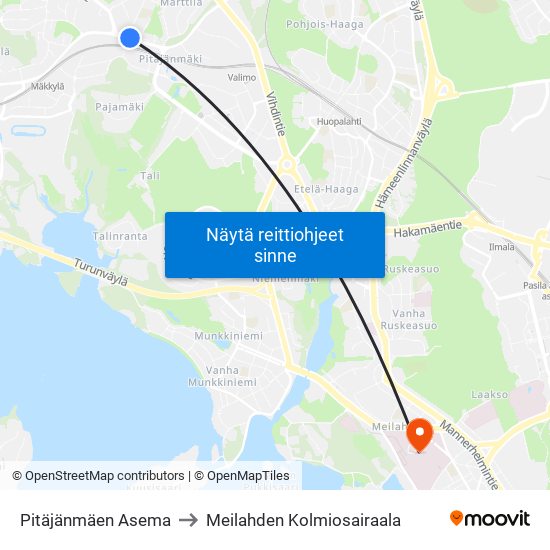 Pitäjänmäen Asema to Meilahden Kolmiosairaala map