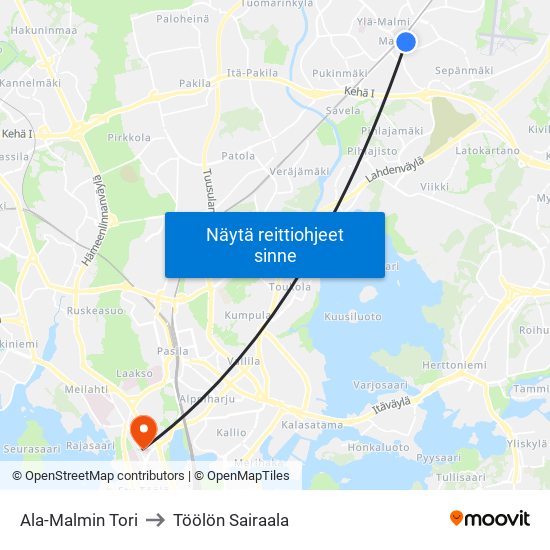 Ala-Malmin Tori to Töölön Sairaala map