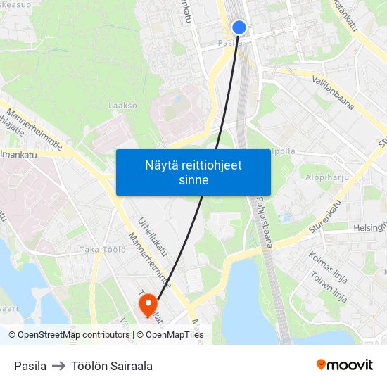 Pasila to Töölön Sairaala map