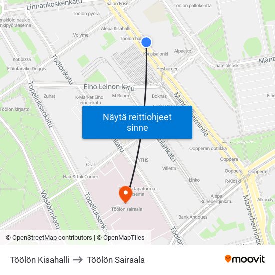 Töölön Kisahalli to Töölön Sairaala map