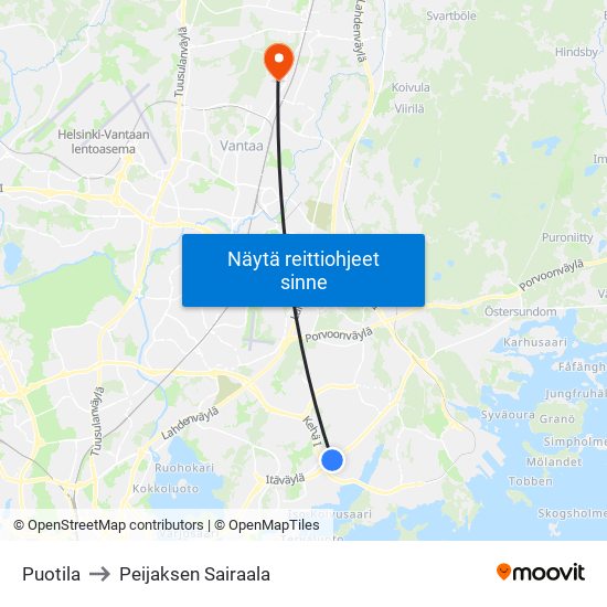 Puotila to Peijaksen Sairaala map