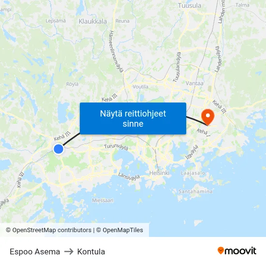 Espoo Asema to Kontula map