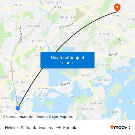 Helsinki Päärautatieasema to Kontula map