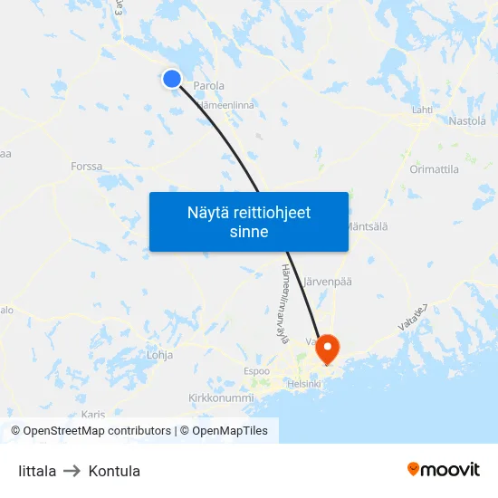 Iittala to Kontula map