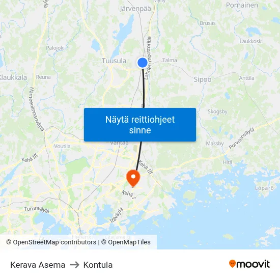 Kerava Asema to Kontula map