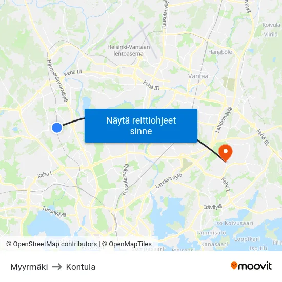 Myyrmäki to Kontula map