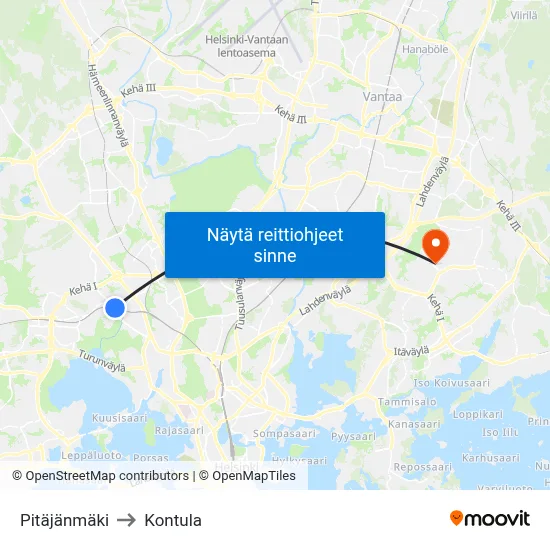 Pitäjänmäki to Kontula map