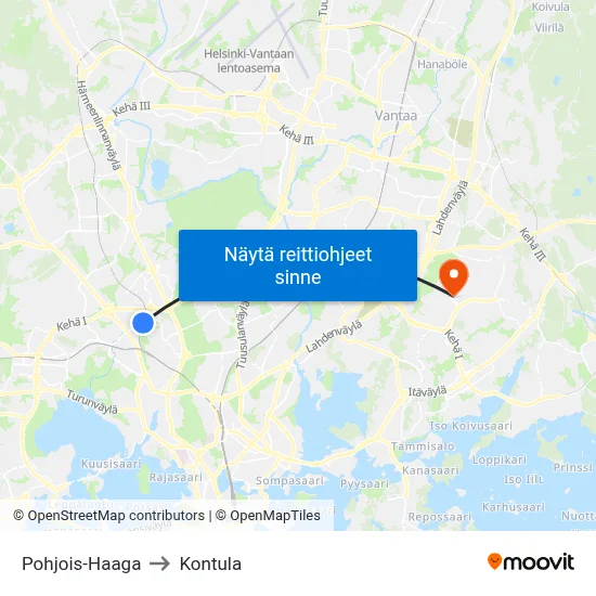 Pohjois-Haaga to Kontula map