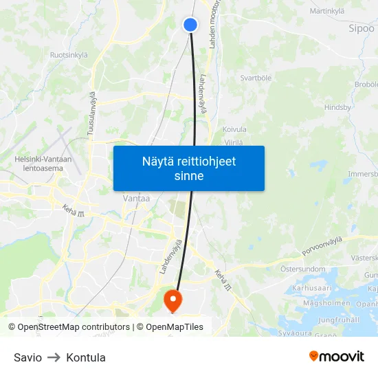 Savio to Kontula map