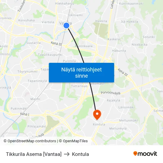 Tikkurila Asema [Vantaa] to Kontula map