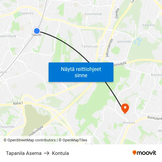 Tapanila Asema to Kontula map