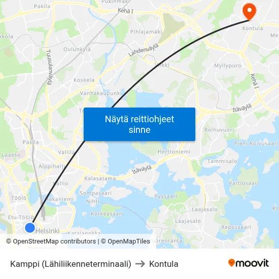 Kamppi (Lähiliikenneterminaali) to Kontula map