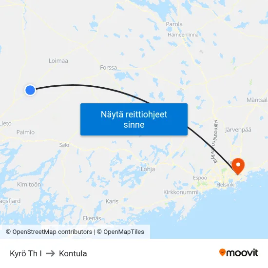 Kyrö Th I to Kontula map