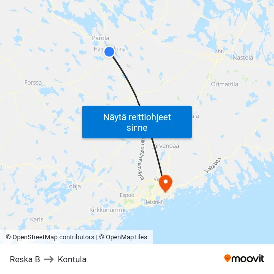 Reska B to Kontula map