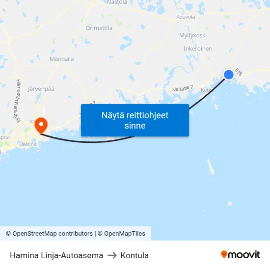 Hamina Linja-Autoasema to Kontula map