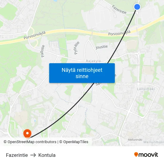 Fazerintie to Kontula map