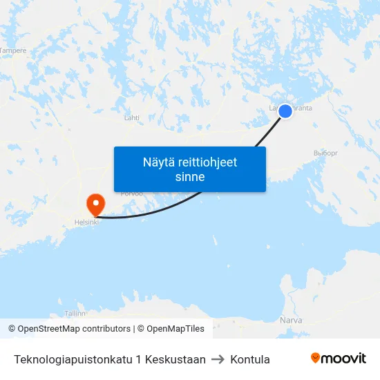Teknologiapuistonkatu 1 Keskustaan to Kontula map