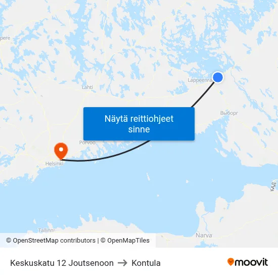Keskuskatu 12 Joutsenoon to Kontula map