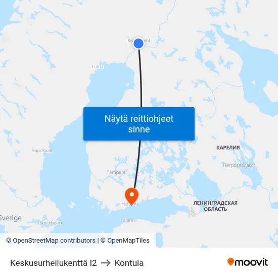 Keskusurheilukenttä I2 to Kontula map