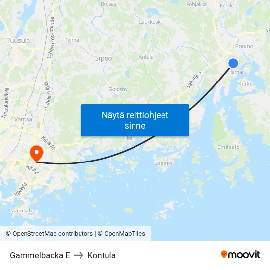 Gammelbacka E to Kontula map