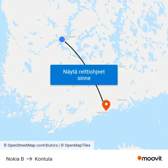 Nokia B to Kontula map