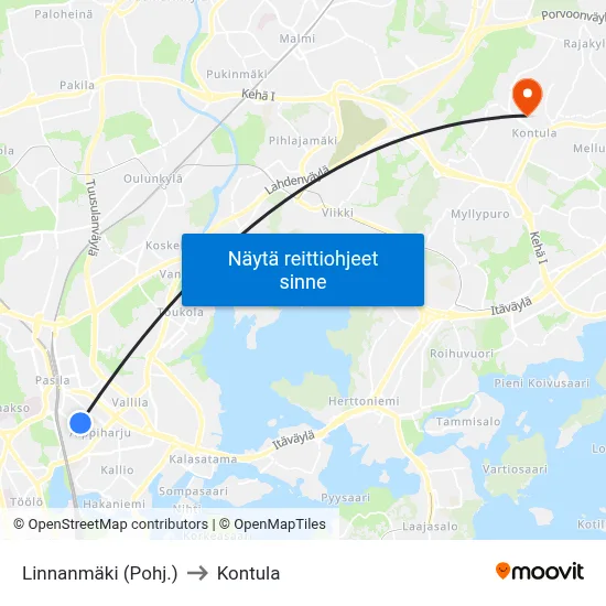 Linnanmäki (Pohj.) to Kontula map