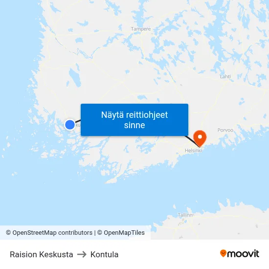 Raision Keskusta to Kontula map