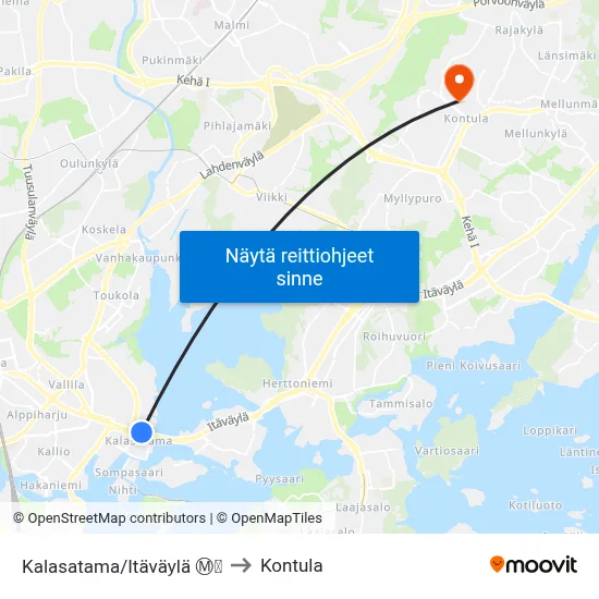 Kalasatama/Itäväylä Ⓜ️🛍️ to Kontula map