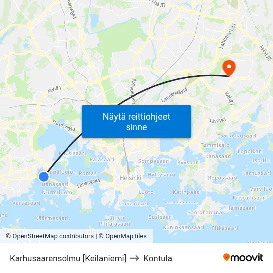 Karhusaarensolmu [Keilaniemi] to Kontula map