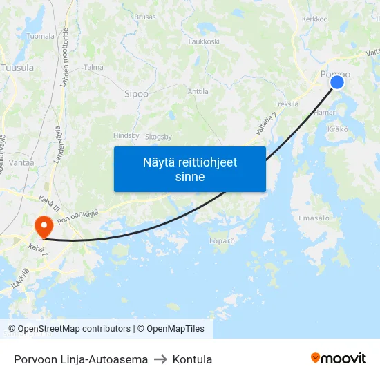 Porvoon Linja-Autoasema to Kontula map