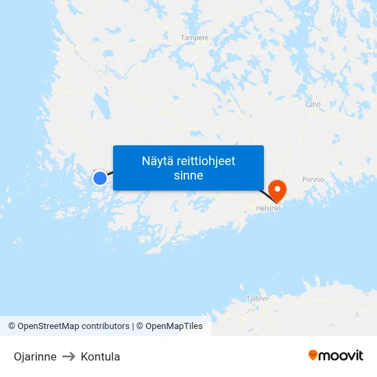 Ojarinne to Kontula map