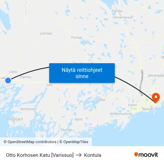 Otto Korhosen Katu [Varissuo] to Kontula map