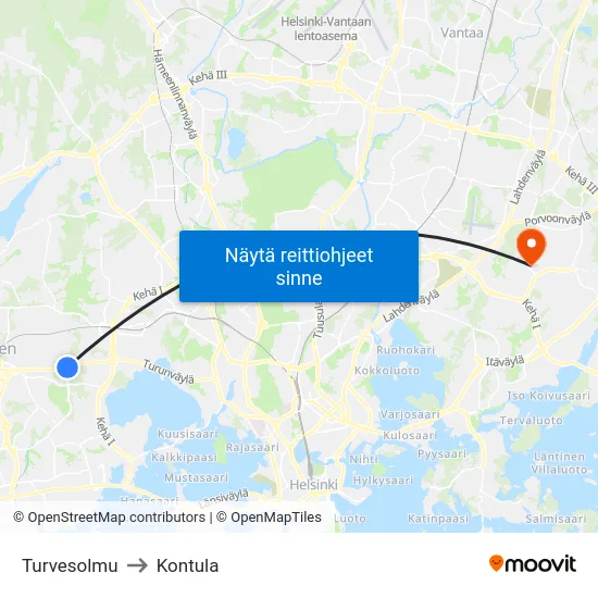 Turvesolmu to Kontula map