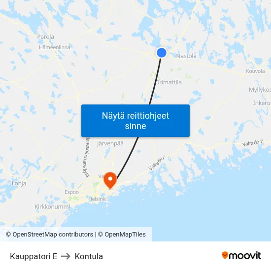 Kauppatori E to Kontula map