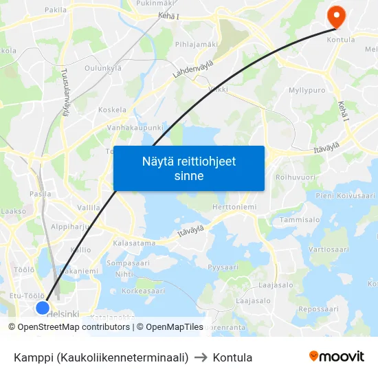 Kamppi (Kaukoliikenneterminaali) to Kontula map