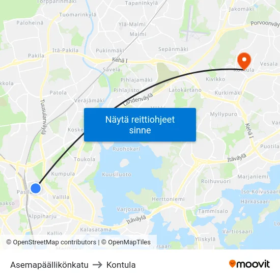 Asemapäällikönkatu to Kontula map